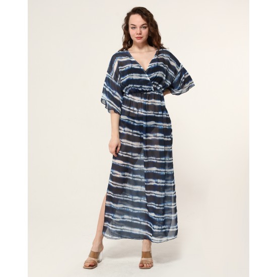 Lolita Lacivert Batik Desen Plaj Elbisesi