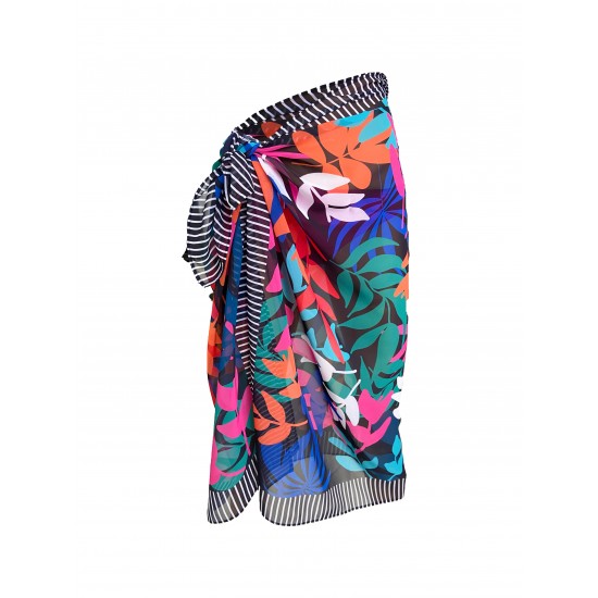  Emily Striped Flower İpek Şifon Pareo