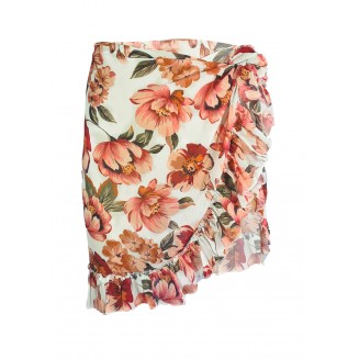 Frida Red Floral Pattern Short Frilly Pareo