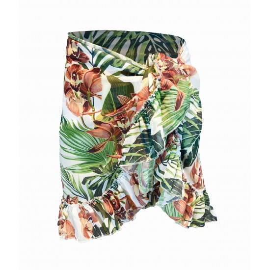 Frida Tropical Desen Kısa Fırfırlı Pareo