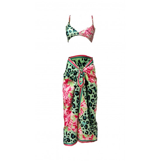 Elena Green Leopard Saten Pareo 145*95 (İç göstermez)
