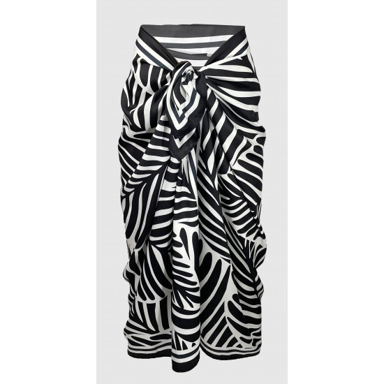 Siyah Yaprak Desen Pareo iç Göstermeyen Parlak Kumaş-95cm*145cm