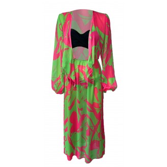 CELESSE Green Pink Pattern Beach Dress