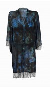 EVELYN Blue Tie Dye Pattern Sleeve Skirt Tasseled Beach Dress