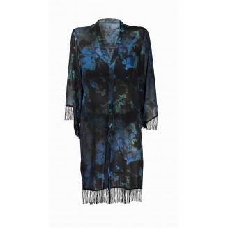 EVELYN Blue Tie Dye Pattern Sleeve Skirt Tasseled Beach Dress