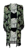  EVELYN Black Green Pattern Sleeve Skirt Tasseled Beach Dress