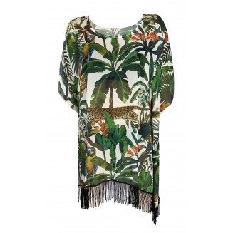 Simone Tropical Pattern Tasseled Beach Dress