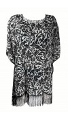 Simone Siyah Pattern Tasseled Beach Dress